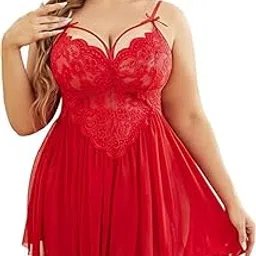 dvka creations Plus Size Lingerie Lace Babydoll Womens Strap Chemise Nightgown V Neck Nighty Mesh Sleepwear Side Slit Nightdress-picture-15