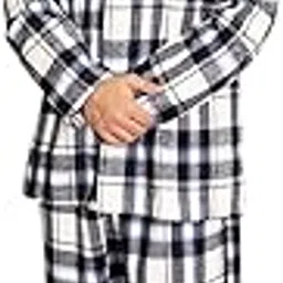 freesia array Cotton Flannel Checkered Nightsuit Set for Men, Blue and White Long Sleeve Shirt with Lapel Collar and Button-Up Pyjama, 2 Piece Sleepwear-picture-15