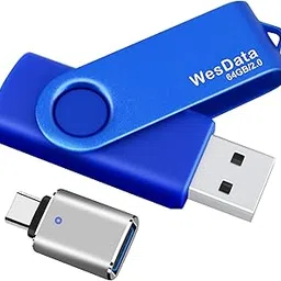 WesData 64GB USB 2.0 Flash Drive with 1 USB C Adapter, Thumb Drive USB Memory Stick Jump Drive for OTG Type C Phones/Tablets, MacBook, Laptop, PC Storage and Backup (Blue)-picture-19