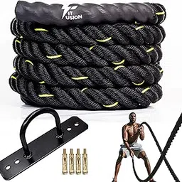 Fit Fusion® Polyester Flexible Black Yellow Diameter 1.5-Inch Heavy Battle Rope for Gym and Home Workouts(40 Feet) Combo of Battle Rope,Wall Mount-picture-18