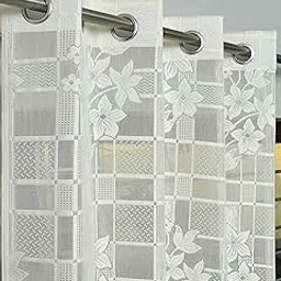 Galaxy Home Decor Sheer Transparent Net Floral Curtains for Long Door 8 Feet, Pack of 2, Cream-picture-12