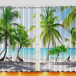 Jiyansh Decor 3D Digital Printed Beach Tree Design 7 Feet Door Curtains for Kids Room Nursery, Bedroom Playroom |Room Darkening Grommet Curtains for Living Room Decoration (Set of 2, 4 x 7 Feet) image 1