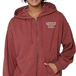 american eagle Women Red Fleece Oversized Zip-Up Hoodie-picture-34