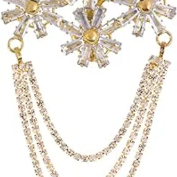 i jewels Gold Plated Traditional Brooch with Triple Chain and Simulated Stones for Men’s Suits and Sherwani-picture-12