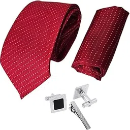 zitti Italian Silk Tie Pocket Square Set with Square Brass Cufflinks & Silver-Black Enamel Checkered Tie Pin | Premium Combo in Leather Box for Men – Formal Gift Set TP-15-picture-42