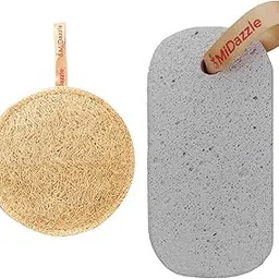 Midazzle Organic Loofah Round with Pumice Stone Foot Scrubber, Set of 2 image 1