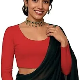 xolani Readymade Cotton Fitted Saree Blouse for Women Full Sleeve Square Round U Neck Regular fit Stretchable Pullon Western Stylish Crop Top VX12-picture-46