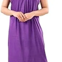 zairra Women's Maxi Length Nighty - Nightdress (Cotton Blend) Sleeveless Nightwear Set-Free Size -(Pack of 1), Purple-picture-23
