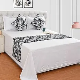 Shri Anand Creations Digital Print Super Soft Fabric Bed Runner Scarf with Matching Cushion Covers/Slipcover Mattress Protector/Bed Linen Scarf/Decorative Set for Bedrooms/Hotel Rooms (Black Leaf)-image-42
