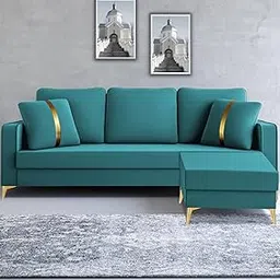 Adorn India Premium Chandler - 3 Years Warranty - L Shape 4 Seater Sofa Set Velvet Suede Fabric - Aqua Blue-picture-32