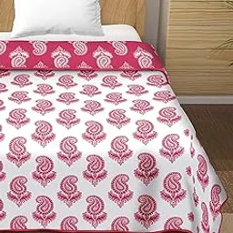 Anadhika® Premium 100% Cotton AC Dohar for Single Bed, Blanket for Winter/Summers,100% Cotton Reversible Light Weight Dohar Single | 152 X 228 CM |210TC- Mor Pink-image-76