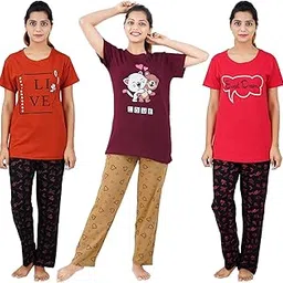 buy that trendz Cotton Printed Top and All Over Print Pyjama Set/Pajama Night Suit Set/Sleep wear Set/Loungewear Set Combo Pack Womens I Woke Black Be Happy Rani Pink Love Maroon-picture-39