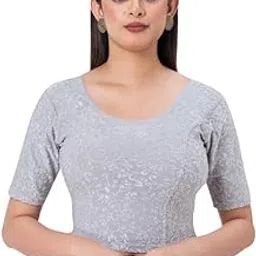 shilpa Women's Readymade Blouse | Brasso Fabric with Stretch Comfort | Round Neckline Style | Elbow Length Sleeves | Textured Design | Ready to Use-picture-24