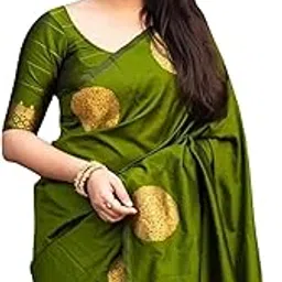 Womens Pure Banarasi Soft Silk Saree Kanjivaram Style Sarees With Blouse Piece For Wedding (KeriGola-51)-image-88