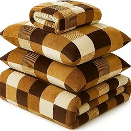 BSB HOME Flannel Winter Bedding Set – 1 Warm Quilt + 1 Fitted Bedsheet with 2 Pillow Covers | Ultra Soft, Cozy & Breathable Bedding Combo for Double Bed (Colour 600 GSM, Beige Brown, Weight 4.5 Kg)-image-50