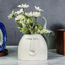 The Pot Dealer Ceramic Boho face Planter Blowing Kiss Face Vase 6 inches Ceramic Vase for Flowers Handmade Minimalist Style Modern Home Decor Table Party Living Room Office Bedroom-image-4