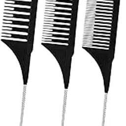 Scarlet Line Professional Anti Static Heat Resistant Hair Style Tip Tail Comb Set with Stainless Steel Pick for Home Salon Hairdresser Barbershop_3Pcs-image-1