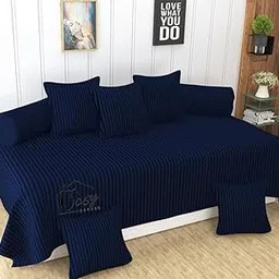 CosyCorner Diwan Set – 8-Piece Set Satin Stripe Cotton Blend Navy Blue– 5 Cushion Covers (16x16 in), 2 Bolster Covers, 1 Diwan Bedsheet (70x100 in) – Elegant Home Décor for Living Room-picture-20