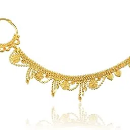 Brass 24KT Micron Gold Plated Nathaniya Chain Nose Ring for Women | Traditional Ethnic Bridal Jewellery | Wedding & formal occasion Wear (NTKK2617)-image-33