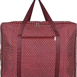 Kuber Industries Dot Printed Large Size Foldable Travel Duffle Bag, Underbed Storage Bag, Wardrobe organizer, Cloth Bag, Weekender Bag, Overnight Bag, Carry On Bag, Luggage Bag (Maroon)-picture-35