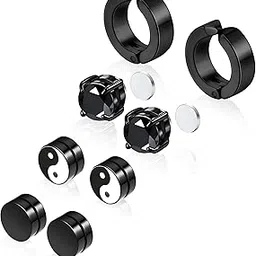 trinckle Black Earrings for Men, 4 Pairs Surgical Steel Earrings, Hypoallergenic Aritos Para Hombre, Mens Black Earrings Set Studs Earrings for Men Women-picture-11