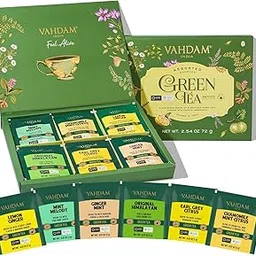 VAHDAM, Green Tea Variety Pack Sampler Assortment (36 Pyramid Tea Bags, 6 Flavor) | Non-GMO Project Verified Premium Tea with No Artificial Ingredients image 1