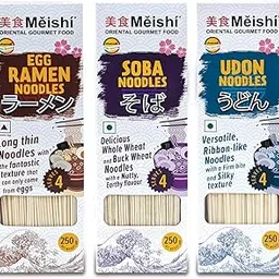 Meishi Assorted Noodles Combo Pack of 3 | Udon, Soba, Ramen Egg Noodles | Japanese Style Noodles | 750g | 250g x 3 |-picture-13