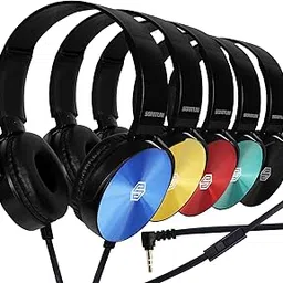Classroom Headphones with Microphone Bulk 10 Pack - Colored, Kids Headphones for School Stereo Sound Earphones with Mic & Soft Swivel On Ear Pads- Perfect for E-Learning, Meetings, Calls-image-31