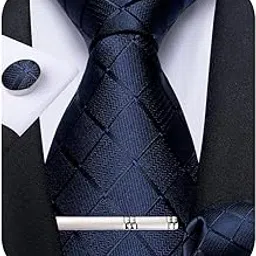 dibangu Plaid Tie Men's Silk Tie and Pocket Square Cufflinks Tie Clip Set Wedding Business-picture-10