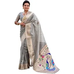 sgf11 Women's Kanjivaram Organza Paithani Pure Soft Silk Saree With Blouse Piece-picture-50