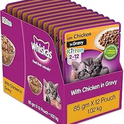 Whiskas Wet Food for Kittens (2-12 Months), Chicken in Gravy Flavour, 12 Pouches (12 x 85g)-picture-28