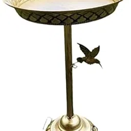 MERISHOPP Bird Bath Drinker Plate with Stand Metal Garden Birdbath for Home Yard Patio Gold-picture-21