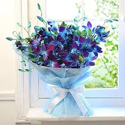 10steam Blue/Purple Flowers Blue Paper wrapping, White Riboon bow for birthday, Anniversary, weeding gifts,womens day, mothers day, gifts for girlfriend, fathers day, Same day delivery-image-41