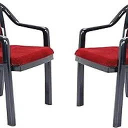 @home Nilkamal Signature Plastic Chair with Back & Seat Cushion for Home/Office/Study/Garden/Balcony/Indoor & Outdoor - Set of 2 Pcs (Black/RED)-picture-22