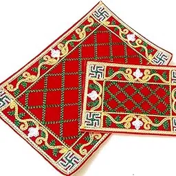 Darsh Collection Pooja Aasan/Asan for Puja and Mandir Puja Altar Cloth Embroidered Velvet Pooja Chowki Assan Mat for Mandir, Temple and Bhagwan-image-18