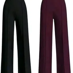 Women's High-Rise Straight Leg Trousers, Flared Style, Pack of 2-picture-21