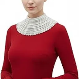 jedco Women's Pearl Collar Necklace with Hand Net Design, White-picture-40