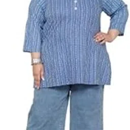 swasti Women Plus Size Blue Regular Sleeves Floral Printed Top-picture-13