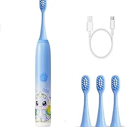 Obvie Sonic Electric Kids Toothbrush with 5 Brushing Modes, IPX7 Waterproof, Soft Nylon Bristles, Rechargeable Battery last up to 30 Days, Type-C Electric Power Tooth Brush, 3 Heads (Blue)-picture-11
