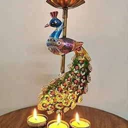 fangzin KREATIVE House Elegant Metal Peacock Candle Holder – Handpainted Intricate Design Tealight Holder for Home Décor & Diwali Decoration-picture-10