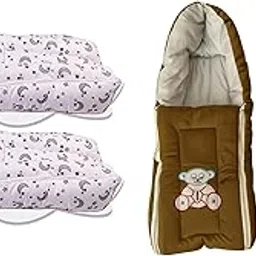 QOC (3 in 1) Baby Sleeping Bag & Carry Nest Combo, Bed Cum Infant Portable Bassinet – Moon Print Grey + Brown, Newborn Sleeping Bag Set-picture-14