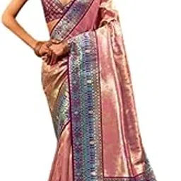 thath banaras Women's Paithani Silk Saree with Occassion Zari Work | Beautiful Soft Silk Sari | Perfect Ideal for Wedding, Karwa Chuth/Diwali Special Occassion Wear Saree (Pink) image 1