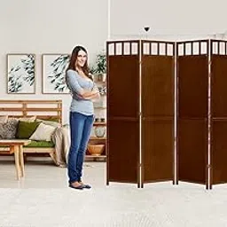 GULSHAN ART Wooden Room Partition, Screen Separator for Living Room, Bedroom, Hallway, Studio, Salon Decoration (Plain Design, 6 Feet) (Material: MDF, Color: Brown)-(4 Panels).-image-87