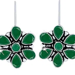 yellow chimes Oxidised Drop Earrings for Women Silver Oxidised Handmand Floral Charm Studded Pink Stone Drop Earrings Women and Girls.-picture-47