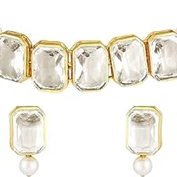 i jewels 18K Gold Plated Traditional Crystal Stone Pearl Studded Choker Necklace Jewellery Set for Women (ML287)-picture-32