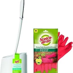 Scotch-Brite Premium Toilet Plastic Brush with Round Container (Blue, White, IX840121046 (Toilet Brush with Heavy Duty Gloves)-picture-11