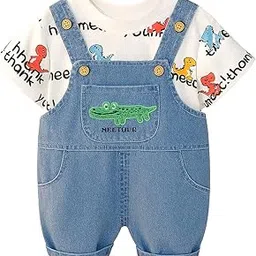bold n elegant Soft Plush Monkey Elephant Cartoon Denim Bibshorts Dungaree Dungri Jumper for Baby Boy Girl Kids image 1