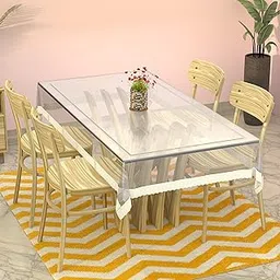 Kuber Industries PVC Rectangular Transparent Table Cover 4 Seater | Table Protector Sheet | Waterproof and Dustproof | White Lace Transparent Table Cloth | Dining Table Cover | 45x70 Inch | White-picture-32