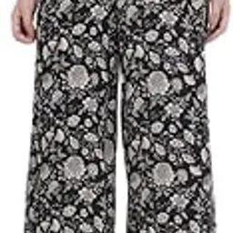 go colors Women's Flared Fit Mid Rise Navy Viscose Printed Palazzo-picture-18