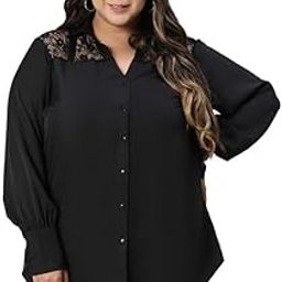 oxolloxo Women Plus Size lace Detailed Collared Long Sleeve Shirt-picture-37